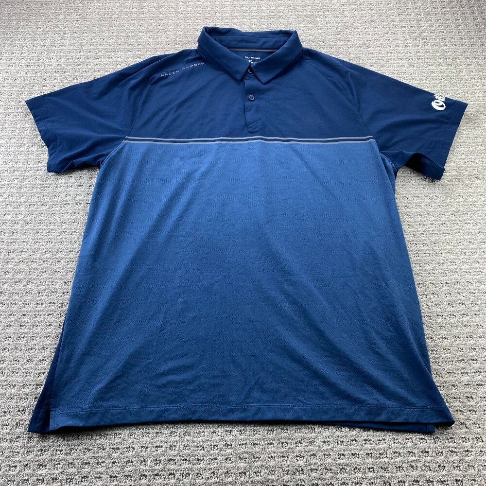 Under ARMOUR Golf Shirt Men 2XL Navy Blue Edmonton Oil Kings Hockey Activewear